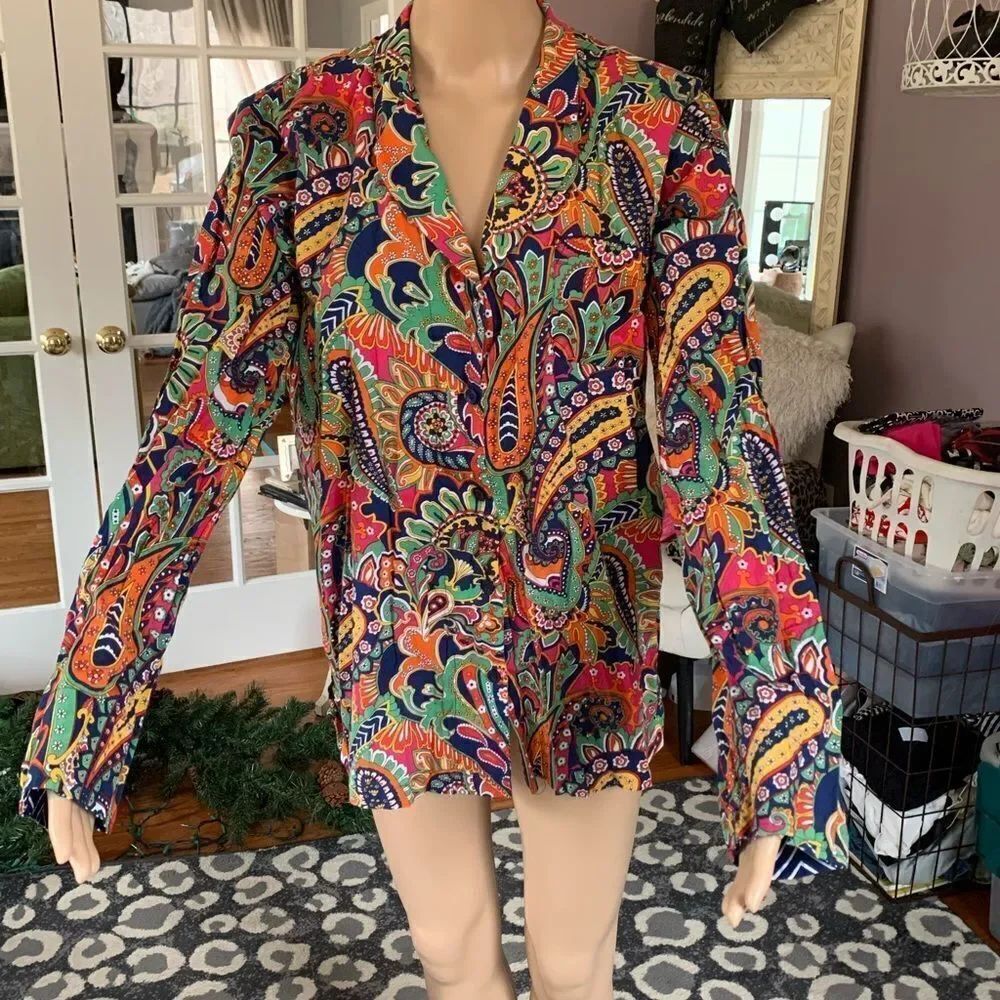 Vera Bradley Bright Paisley Pajama Top sz L EUC